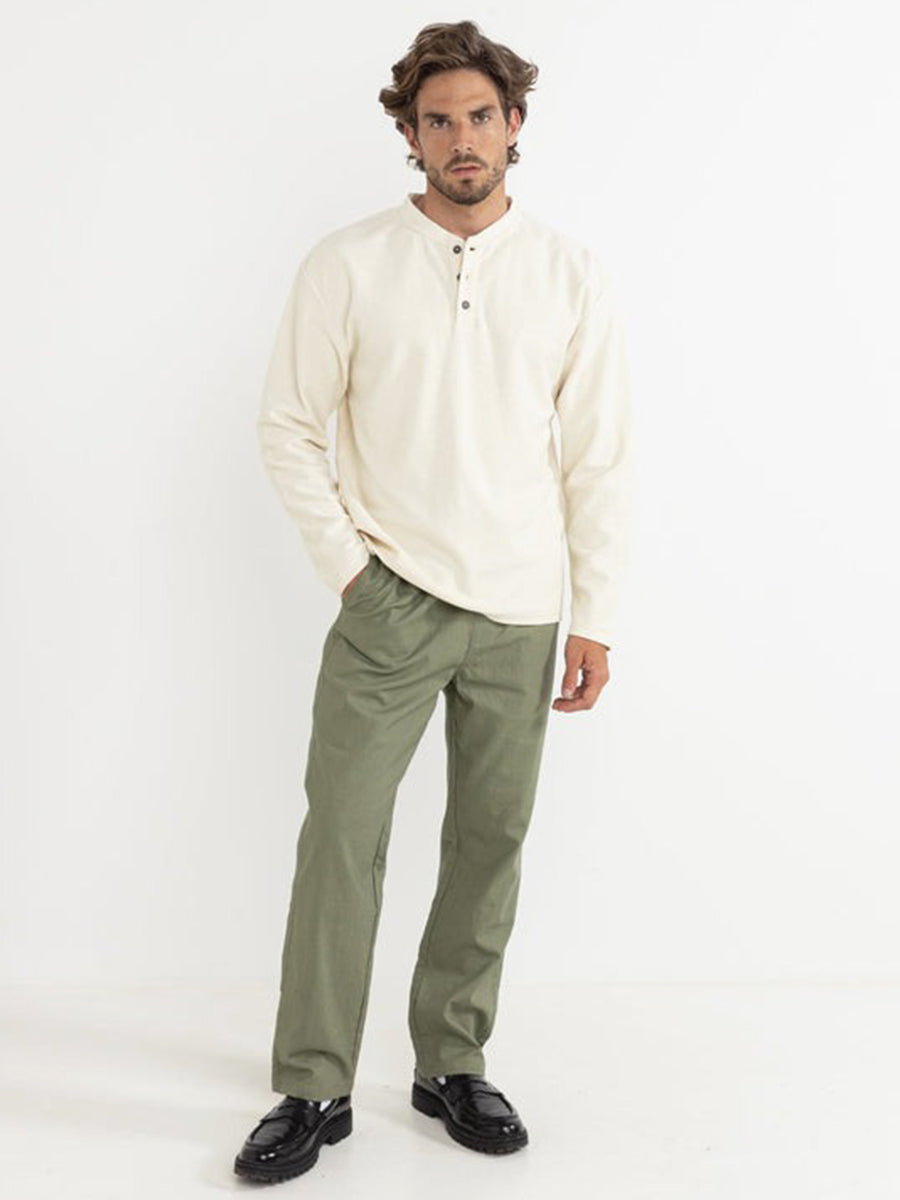 Vintage Linen Terry Long Sleeve Henley - Natural