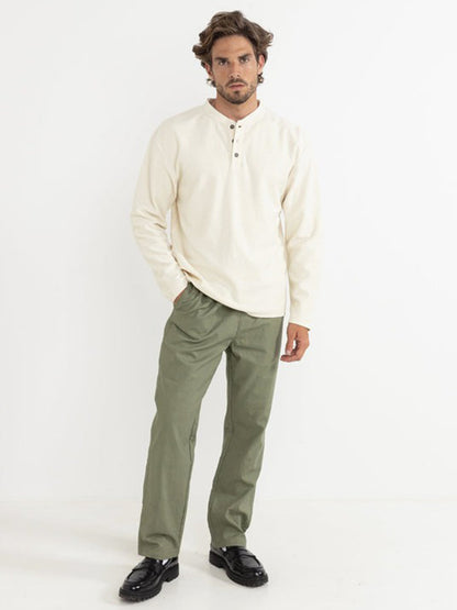 Vintage Linen Terry Long Sleeve Henley - Natural