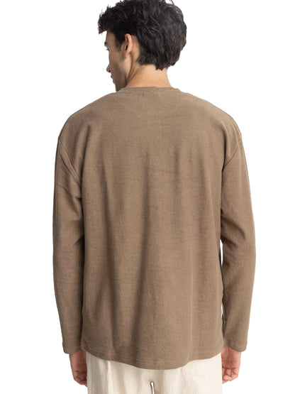 Vintage Terry Long Sleeve Henley - Oak