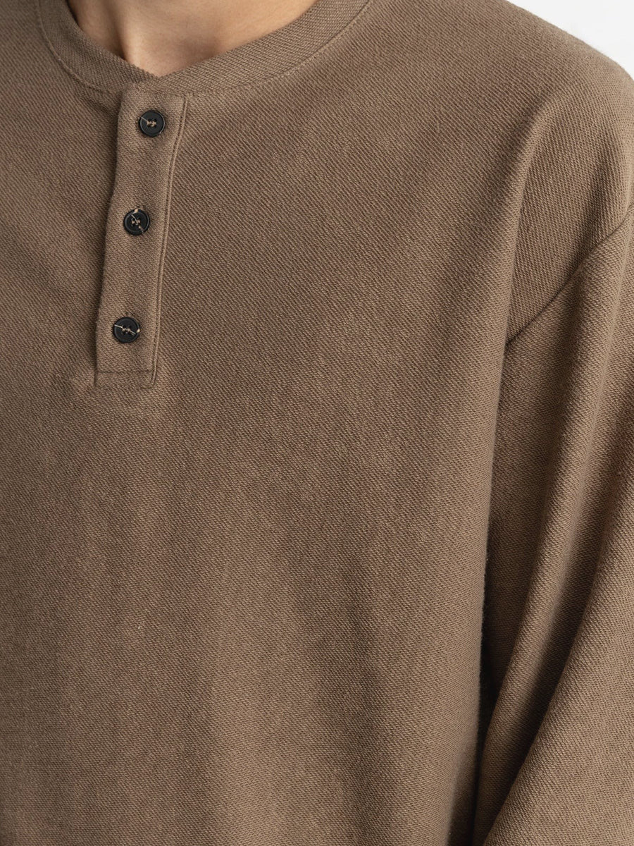 Vintage Terry Long Sleeve Henley - Oak