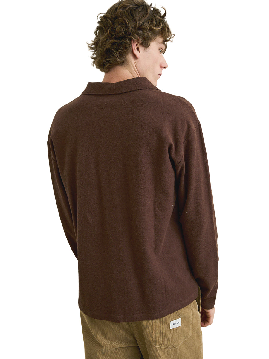 Vintage Terry Long Sleeve Polo - Chocolate