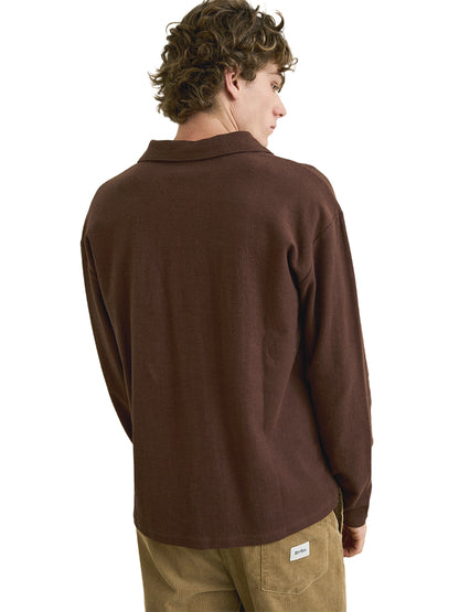Vintage Terry Long Sleeve Polo - Chocolate