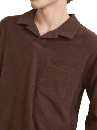 Vintage Terry Long Sleeve Polo - Chocolate