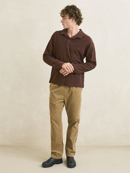 Vintage Terry Long Sleeve Polo - Chocolate