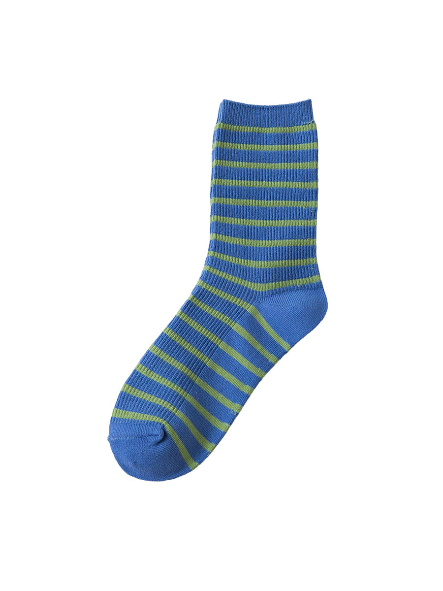 Ribbed Stripe Crew Socks - Blue & Green