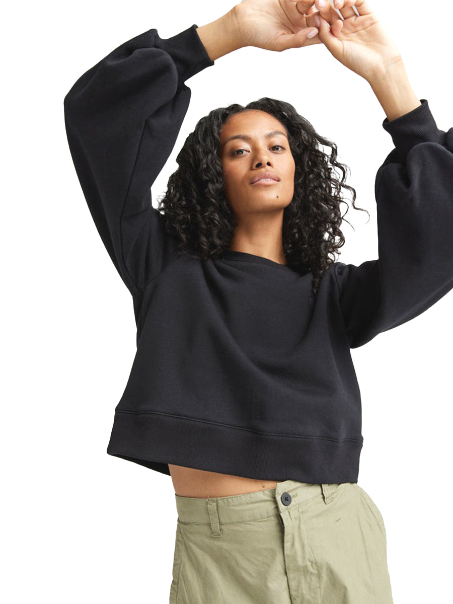 Recycled Fleece Cropped Sweatshirt - Black