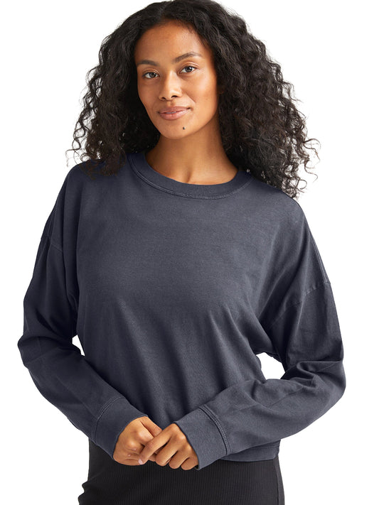 Relaxed Long Sleeve Crop Tee - Blue Steel