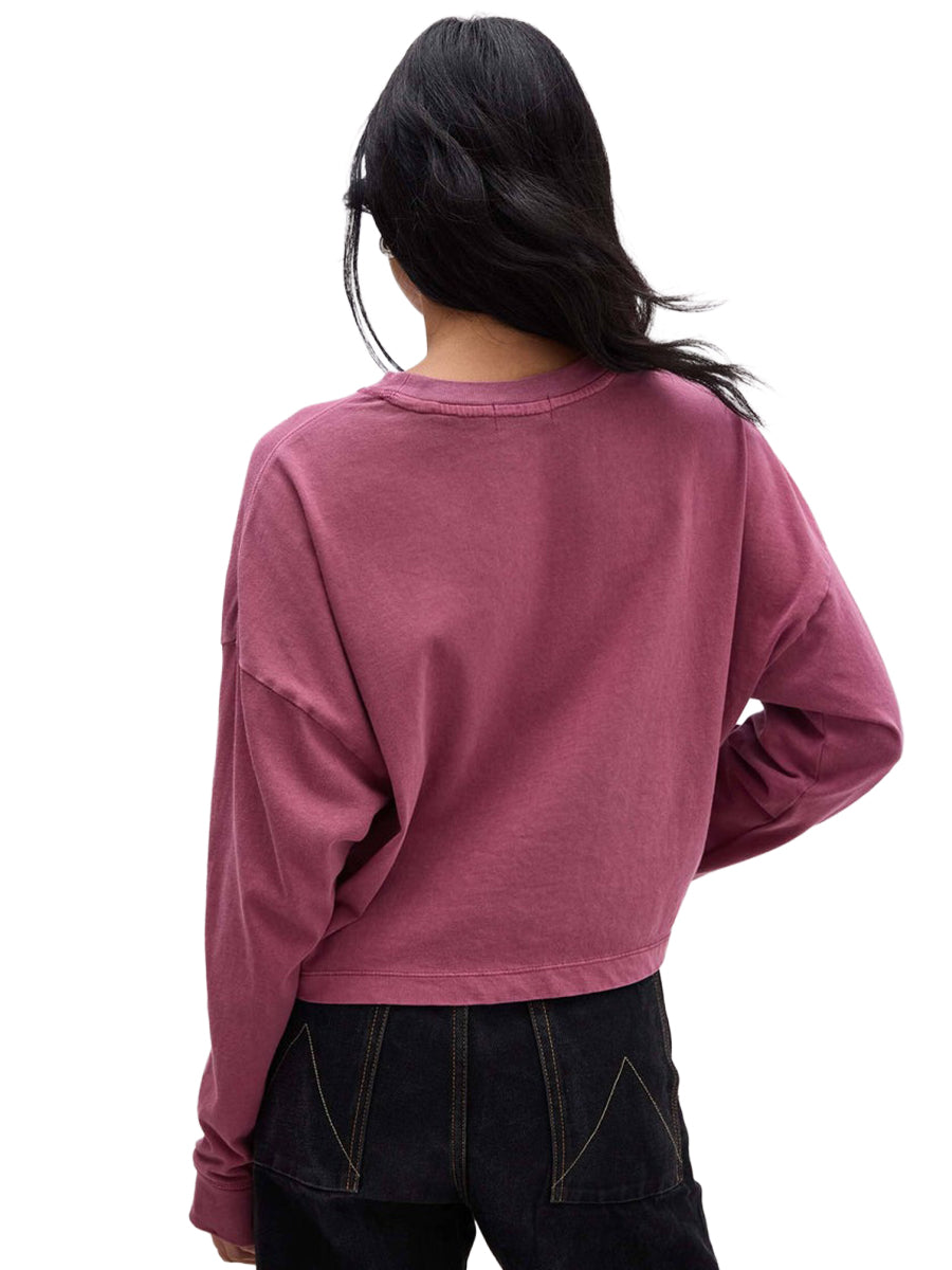 Relaxed Long Sleeve Crop Tee - Burgundy