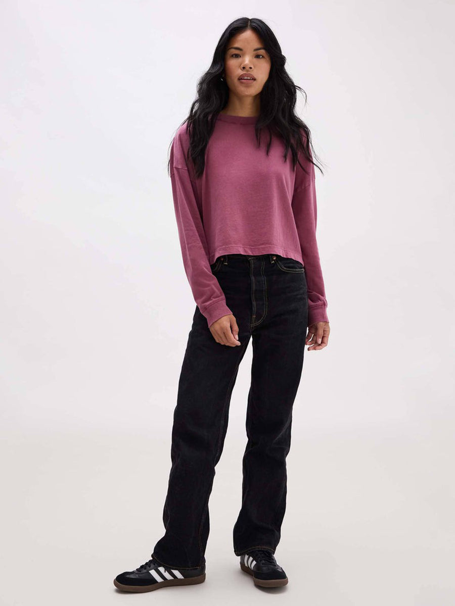 Relaxed Long Sleeve Crop Tee - Burgundy