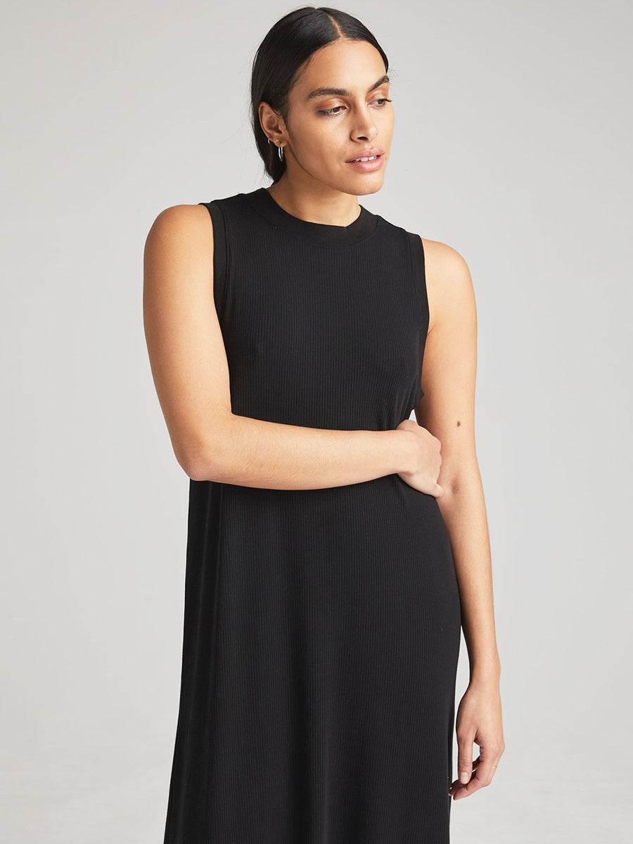 Vintage Rib Column Dress - Black