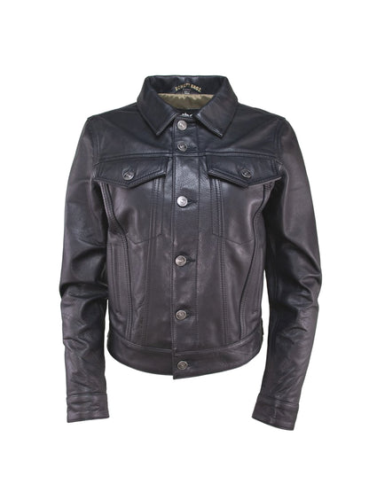 2401W Women's Leather Trucker Jacket - Black