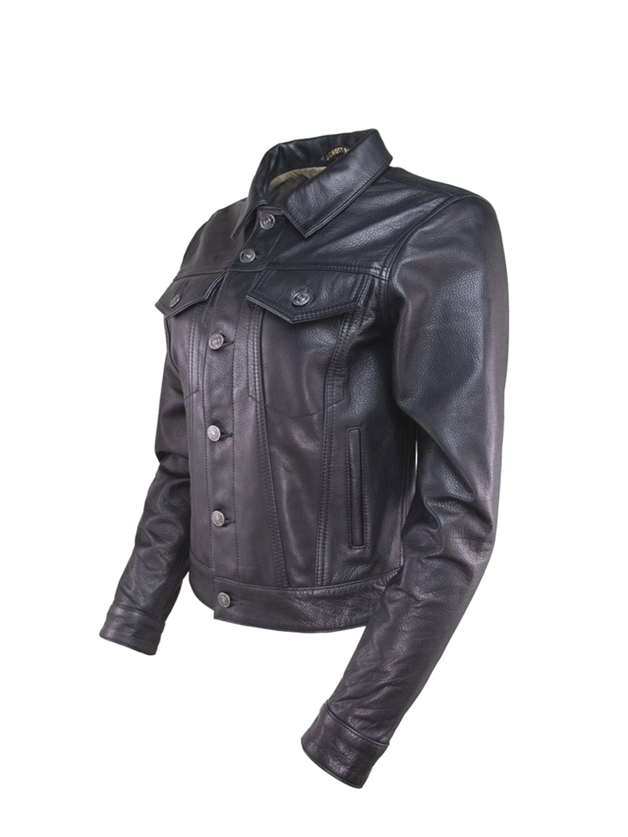 2401W Women's Leather Trucker Jacket - Black