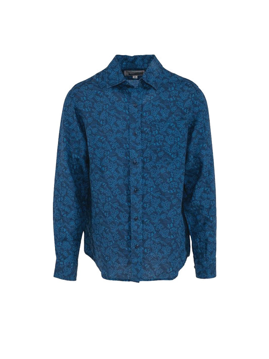 SH2517 Floral Work Shirt - Dark Blue