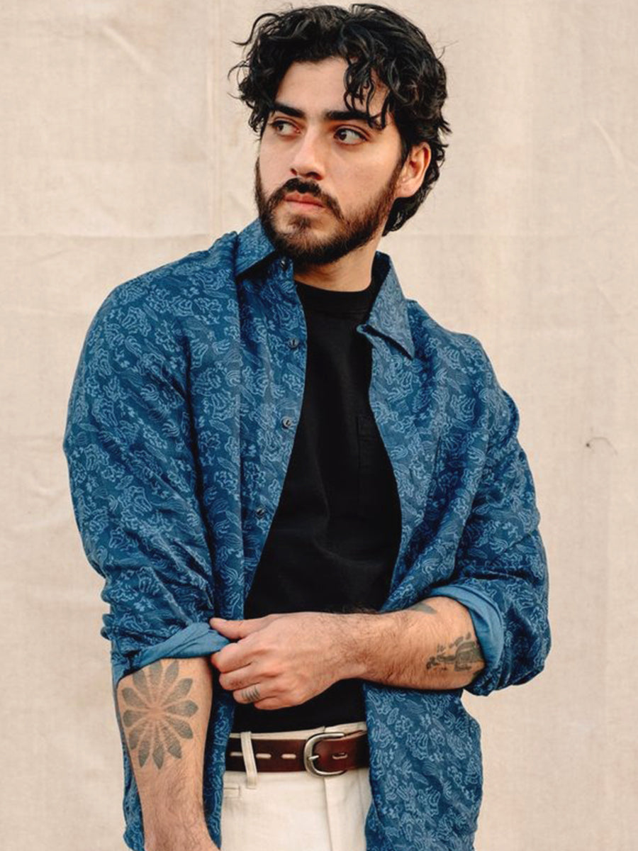 SH2517 Floral Work Shirt - Dark Blue