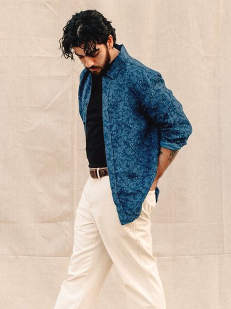 SH2517 Floral Work Shirt - Dark Blue