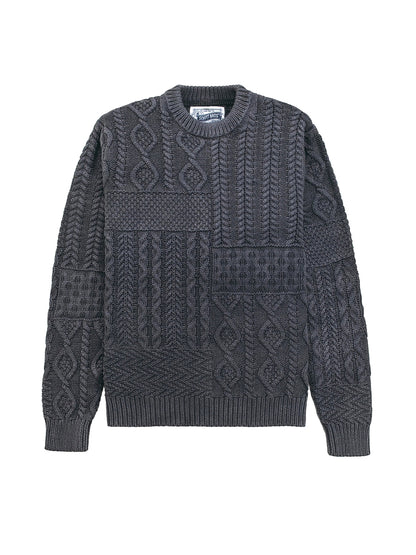 SW2435 Cable Patchwork Sweater - Navy