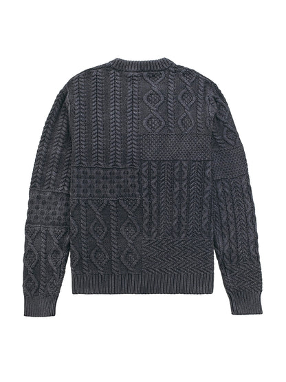 SW2435 Cable Patchwork Sweater - Navy