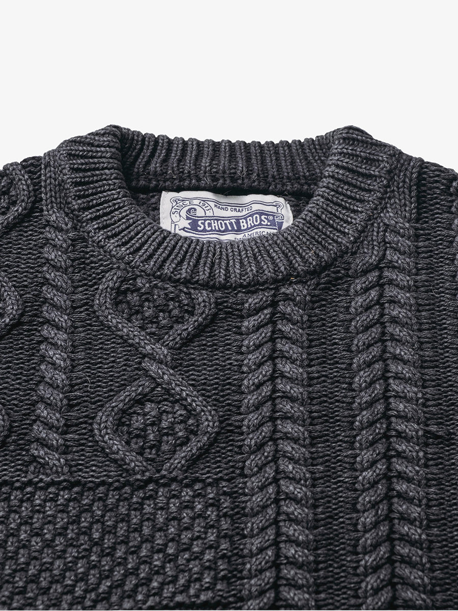 SW2435 Cable Patchwork Sweater - Navy