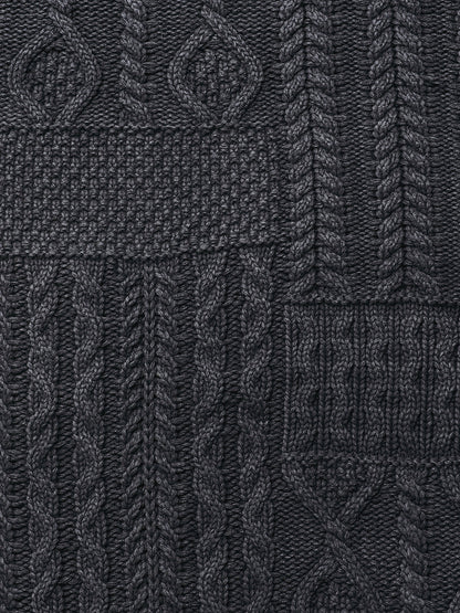 SW2435 Cable Patchwork Sweater - Navy