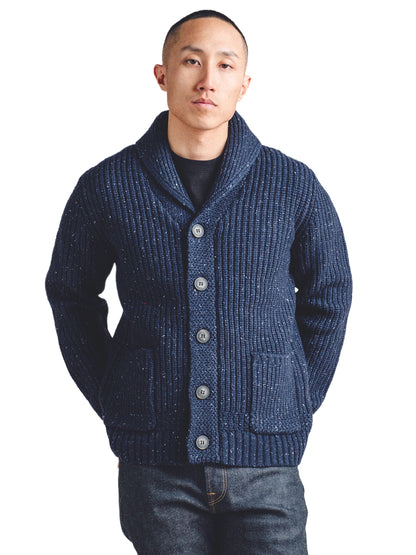 SW2560 Donegal Shawl-Collar Sweater - Navy