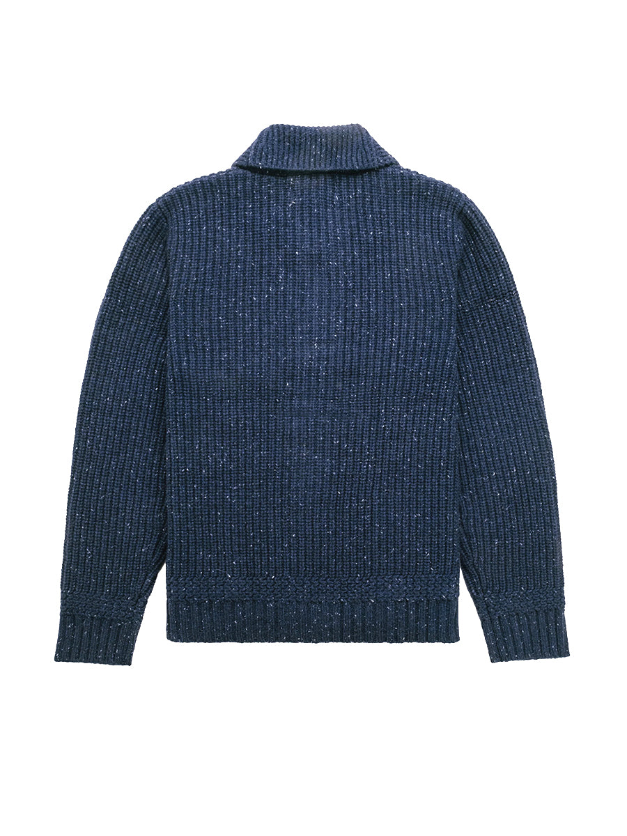 SW2560 Donegal Shawl-Collar Sweater - Navy