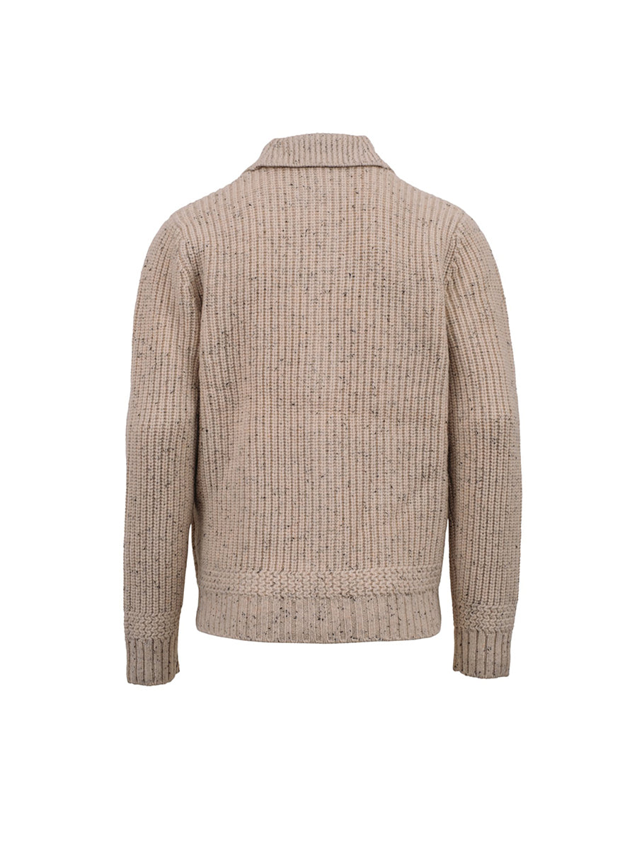 SW2560 Donegal Shawl-Collar Sweater - Off White