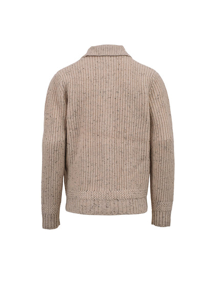 SW2560 Donegal Shawl-Collar Sweater - Off White