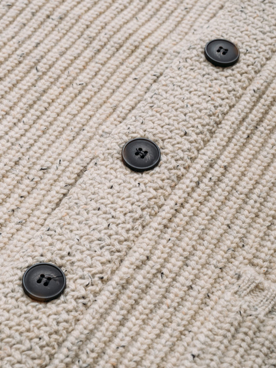 SW2560 Donegal Shawl-Collar Sweater - Off White