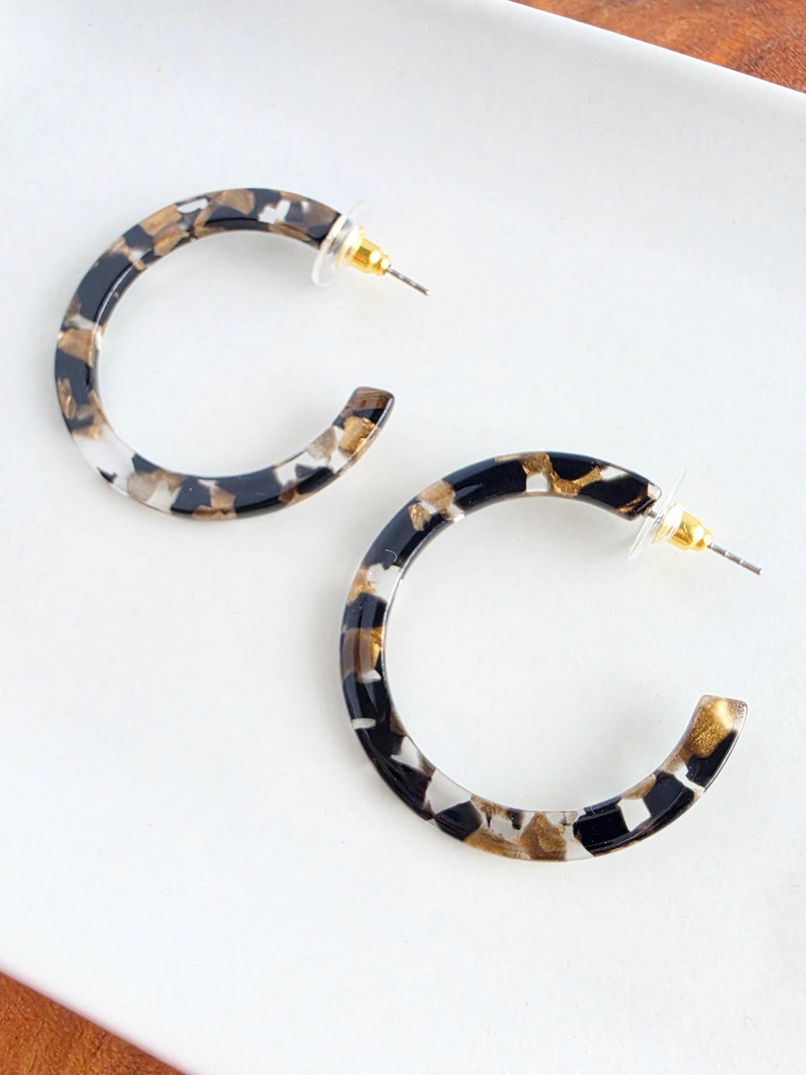 Cameron Midi Hoops - Black & Bronze