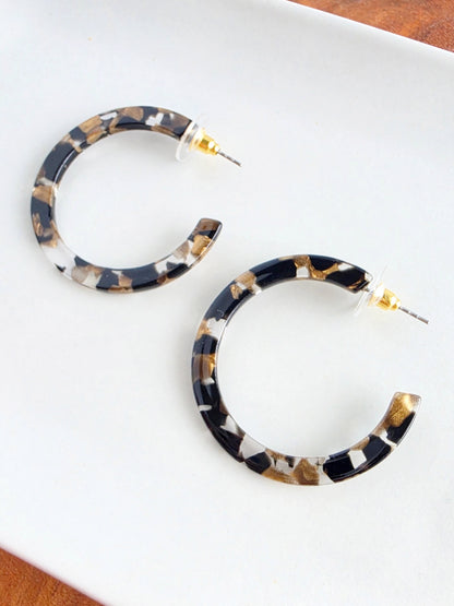 Cameron Midi Hoops - Black & Bronze