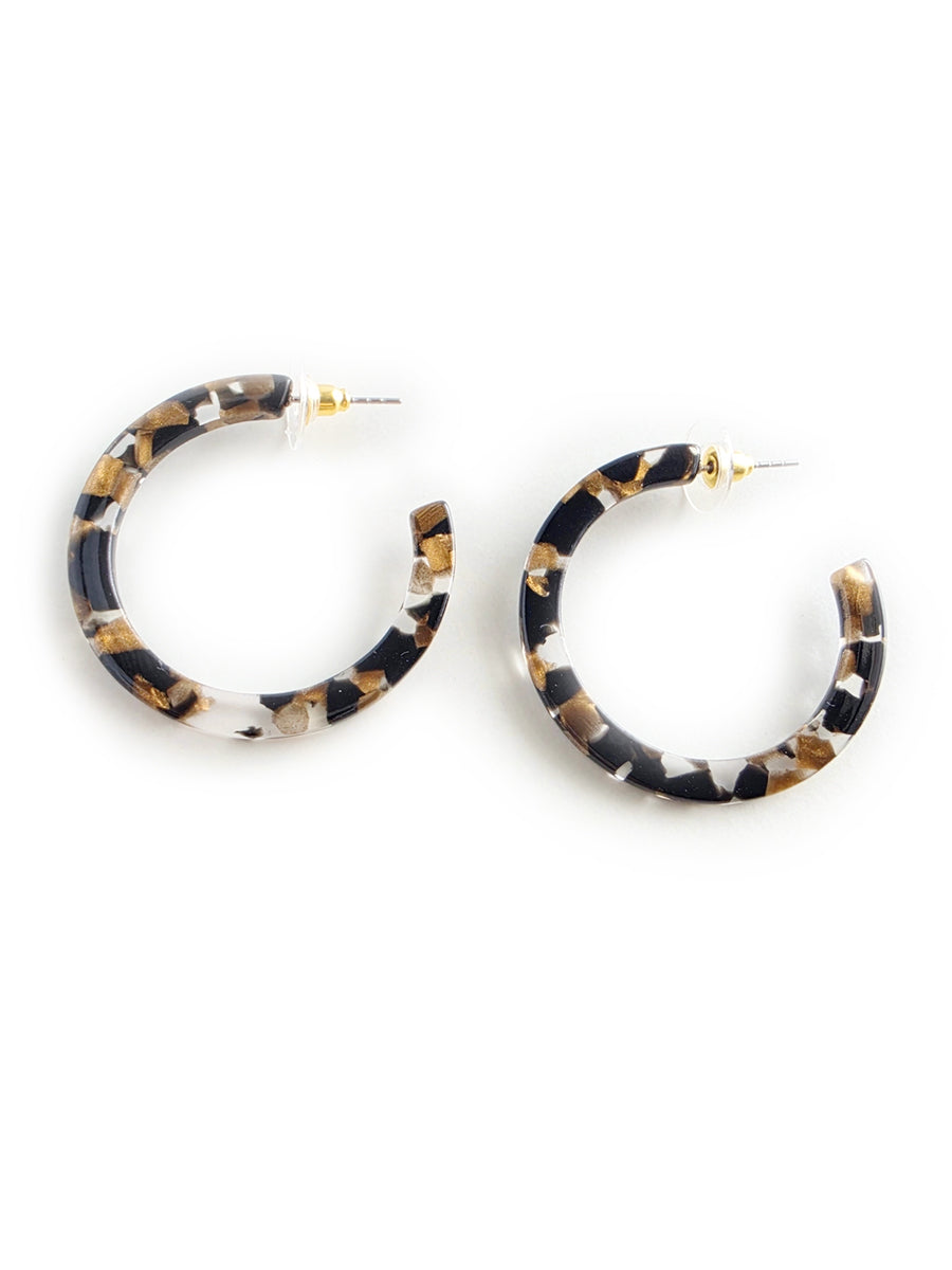 Cameron Midi Hoops - Black & Bronze