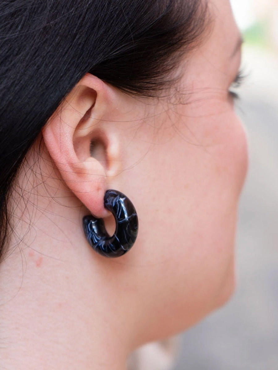 Chloe Chunky Hoops - Black Swirl