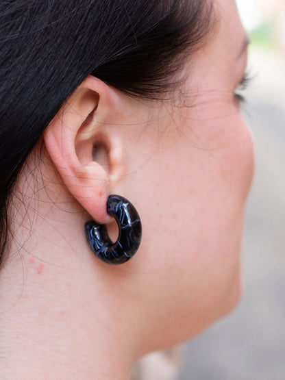 Chloe Chunky Hoops - Black Swirl