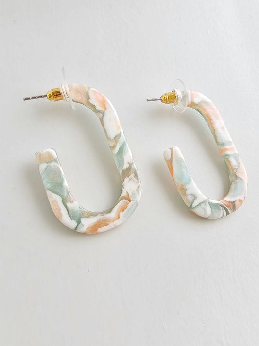 Jenna Oval Hoops - Cream & Mint