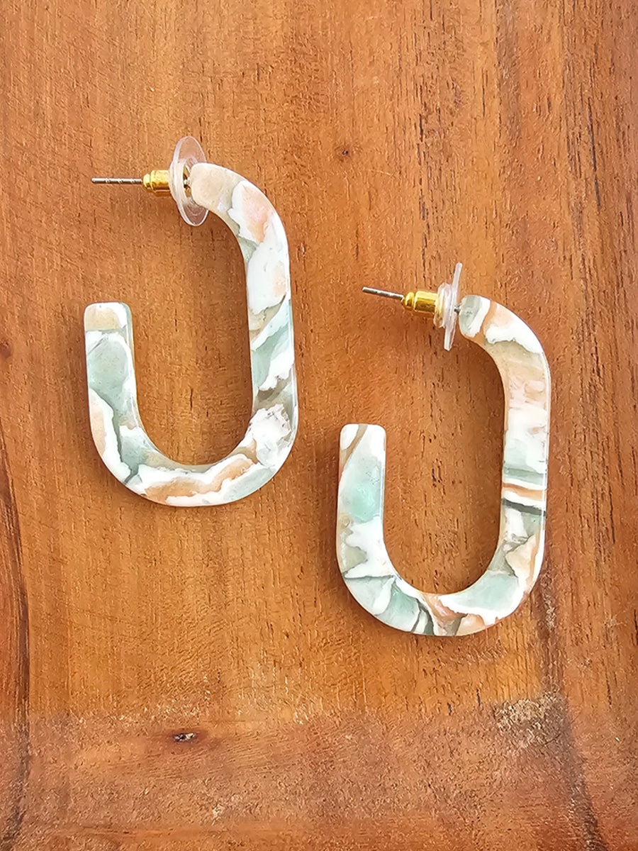 Jenna Oval Hoops - Cream & Mint