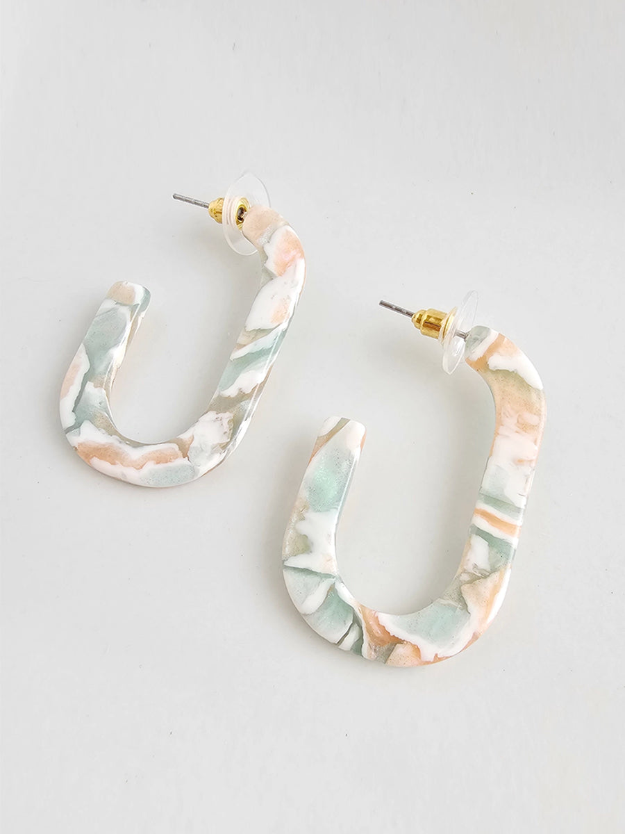 Jenna Oval Hoops - Cream & Mint