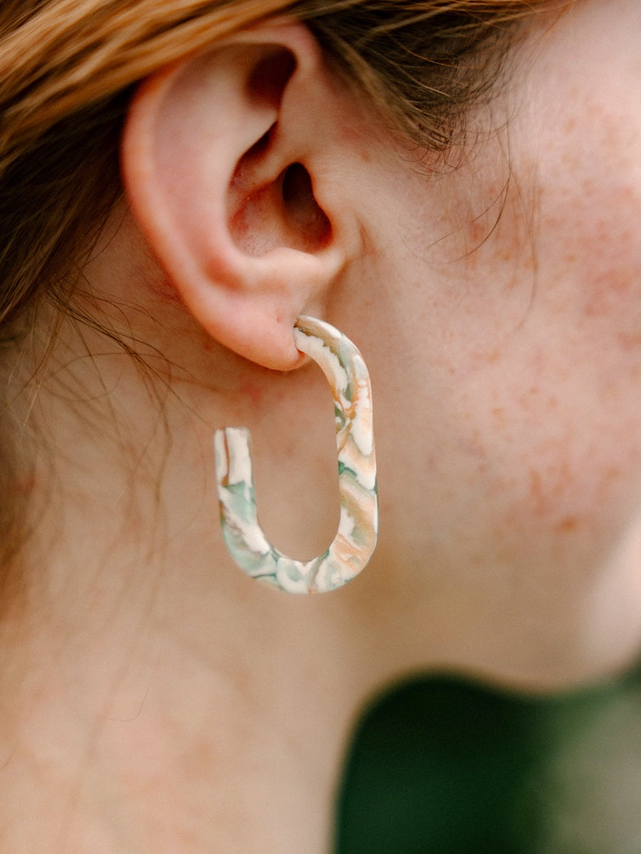 Jenna Oval Hoops - Cream & Mint