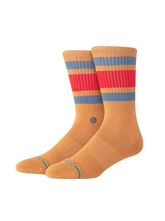 Boyd Stripe Crew Socks - Tan-Brown