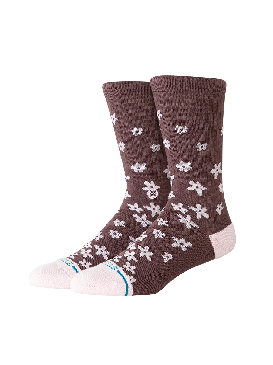 Floral Dreams Crew Socks - Brown