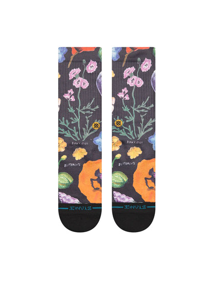 Lucias Floral Crew Socks - Black