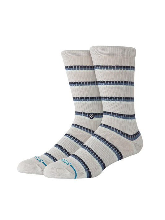 Multi-Striped Ribbed Crew Socks - Grey