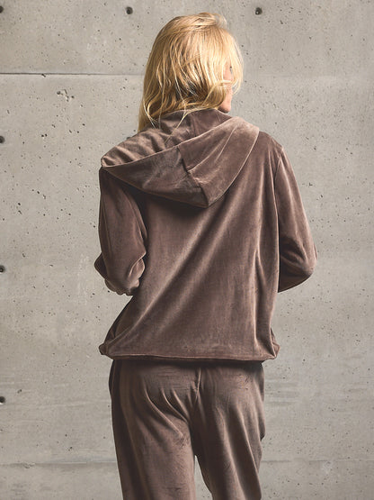 Velour Zip-Up Hoodie - Bark
