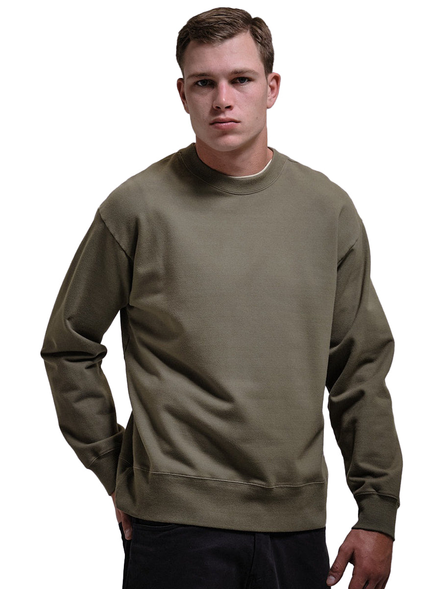 Woven Label Fleece Crewneck Sweatshirt - Olive