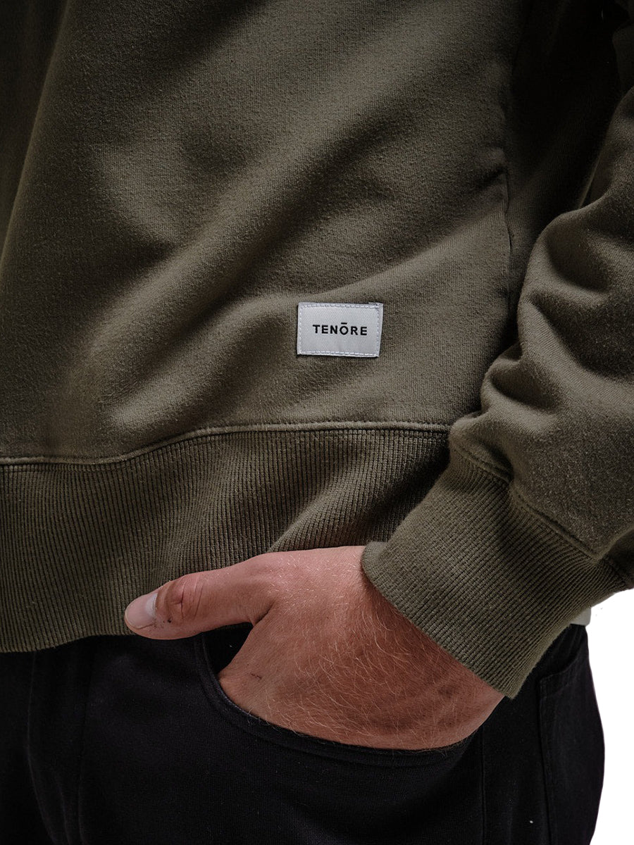 Woven Label Fleece Crewneck Sweatshirt - Olive