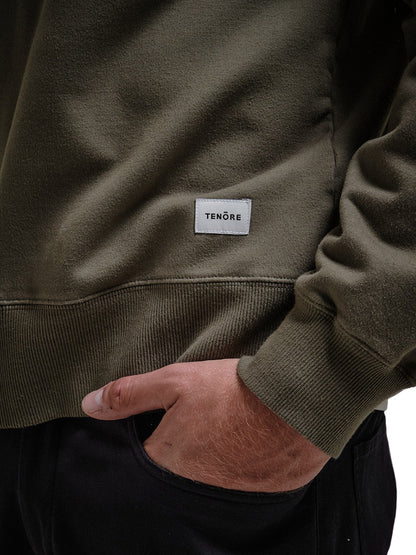 Woven Label Fleece Crewneck Sweatshirt - Olive
