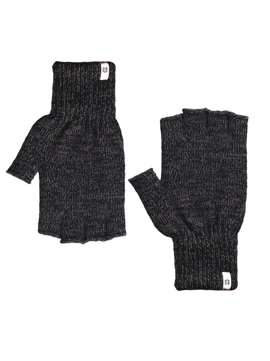 Ragg Wool Fingerless Gloves - Black