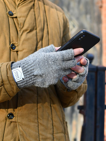 Ragg Wool Fingerless Gloves - Black