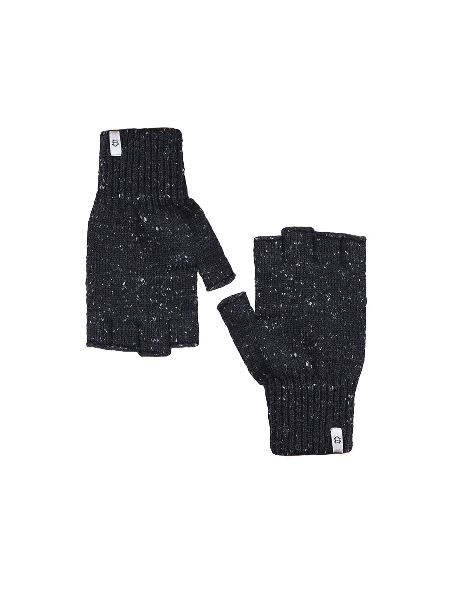 Ragg Wool Fingerless Gloves - Black Tweed