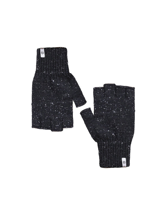 Ragg Wool Fingerless Gloves - Black Tweed