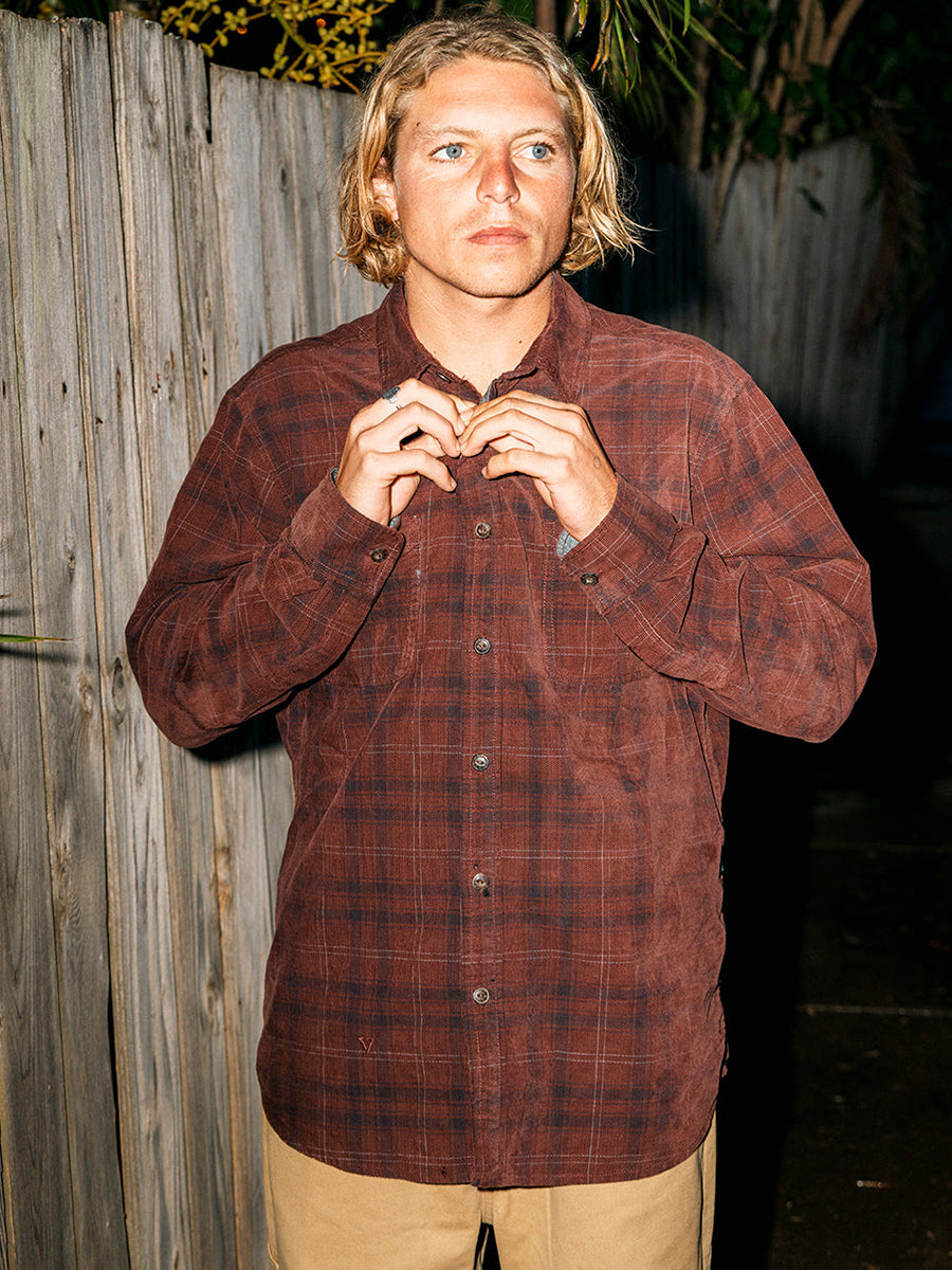 Rails Printed Cord Long Sleeve Shirt - Brick